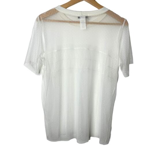 Sans Souci Mesh Sheer White Tee With Smocking Small - Picture 5 of 6